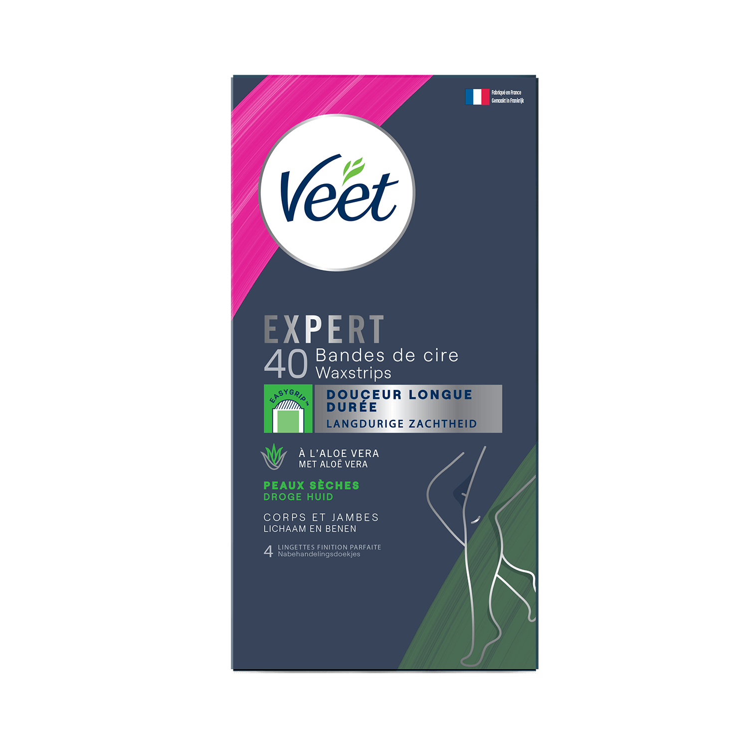 Veet Expert Bandes de cire froide pour peaux sèches - Jambes & Corps, x40 | Veet
